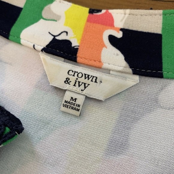 Crown and Ivy size medium Shift Dress Elephant green coral blue V-neck - Picture 5 of 8